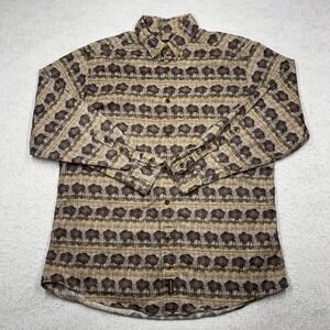 Woolrich Chamois Button Down Shirt Brown Bison Buffalo Print Men's Size Large